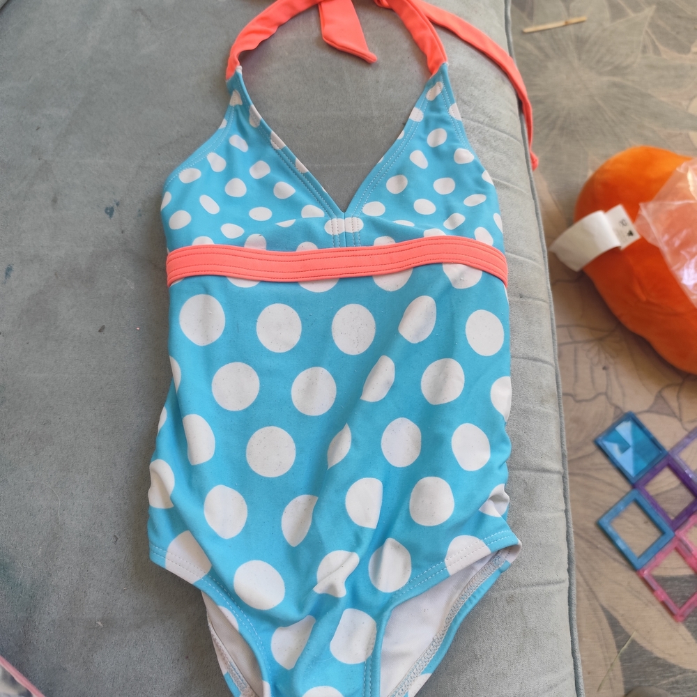 Circo Blue and White Polka Dot Kids Swim One Piece